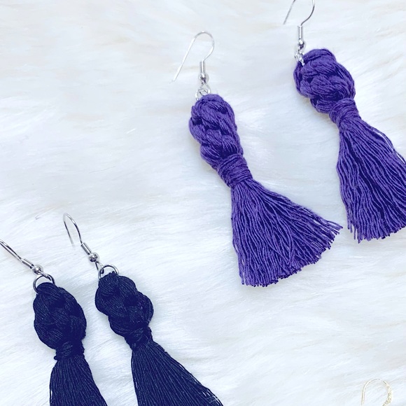 🥳HP~New Soul Embellishments Handcrafted Macrame Knotted Fishhook Tassel Earring - Picture 4 of 16
